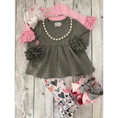 

Newborn Infant Baby Girl Long Sleeve Gray TopsPants Valentines Day Outfits Set