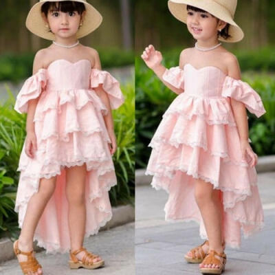 

Baby Girl Summer Lace Ruffle Off Shoulder Irregular Hem Dress Party Bridesmaid Dresses