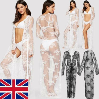 

Women Floral Lace Kimono Cardigan Bikini Cover Up Wrap Summer Beach Long Tops