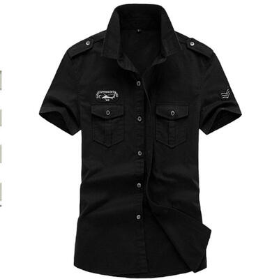 

Slim Fit Cotton Shirts Casual Short Sleeve Shirt Summer Military Style Tops For Youth Men