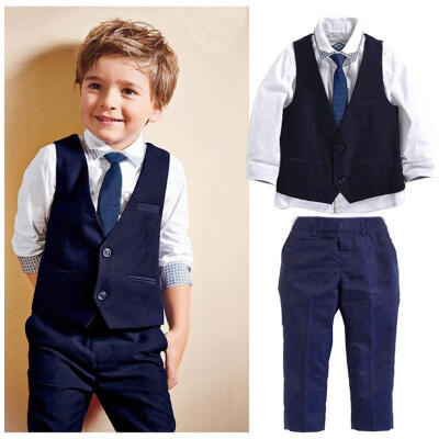 

New Baby Kids Boys Tuxedo Suit Shirt Waistcoat Tie Pants Formal Outfits Clothes