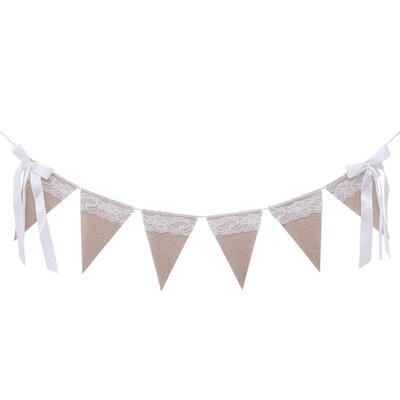 

White Lace Bow Hanging Flag Linen Pulling Banner Stage Wedding Decor Supply