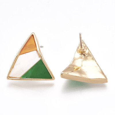 

Alloy Stud Earrings with Plastic Triangle Light Gold Green 17x17mm Pin 07mm