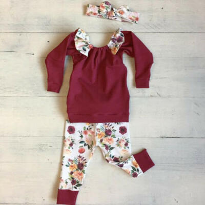 

Newborn Infant Baby Girls Floral Tops T-Shirt Ruffle Pants Outfits Set Clothes