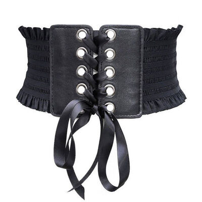 

Retro British Women Lace Up Eyelet Cotton Corset Belt High Waist Wide Style Belt