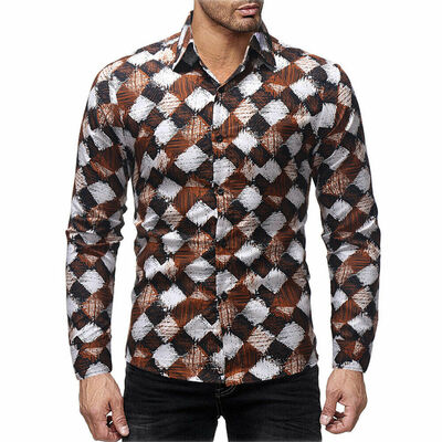 

SUNSIOM Mens Casual Dress Shirts 3D Digital Printing Long Sleeve Shirts Tops Blouse
