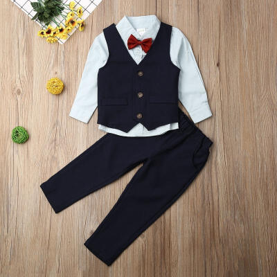 

Newborn Baby Boy Gentlemen Suit Clothes Kids Long Sleeve Shirt Top Pant Trouser Fall Autumn Outfit with Jacket