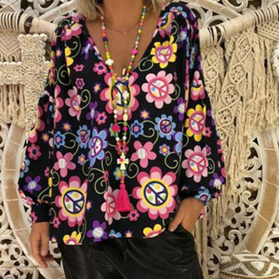 

Womens Paisley Printed Button Top Long Sleeve V Neck Pleated Casual Flare Tunic
