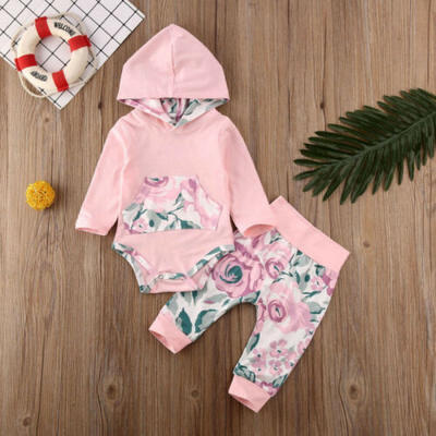 

US Infant Baby Girls Clothes Long-sleeved Floral Ronper Jumpsuit Tops Pants Sets
