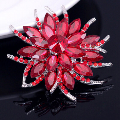 

Delicate Rhinestone Large Flower Brooch Pin For Women Wedding Bridal Scarf