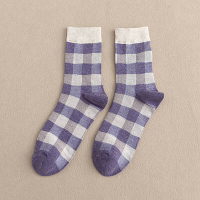 

New Fashion Cotton Socks College Style Ladies Plaid Colorblock Tube Socks