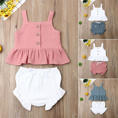 

Toddler Kid Baby Girl Ruffle Sling Top Short Pants 2PCS Outfit Clothes Summer