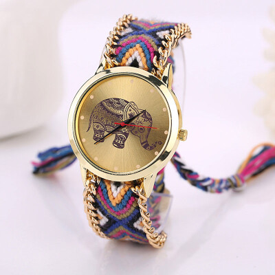 

Elephant Ethnic Wind Braided Ladies Bracelet Horloge Dames Romain Horloge Cadeau Simple Fashion Montre Femme Acier Inoxydable