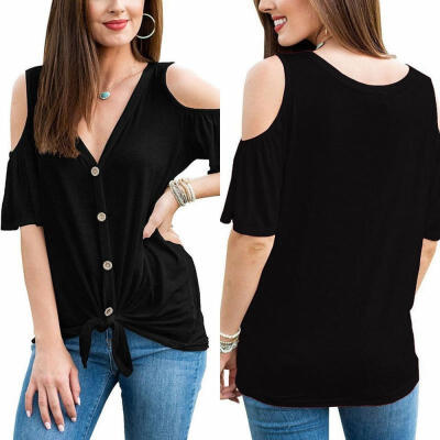 

Fashion Women Short Sleeve V-Neck Loose Blouse Casual Shirt Summer Top T-Shirts