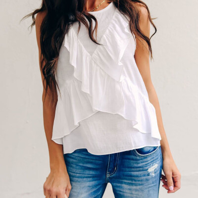 

Nomeni Women Summer Casual Ruffles Sleevess Vest T-Shirt Blouse Cami Tops