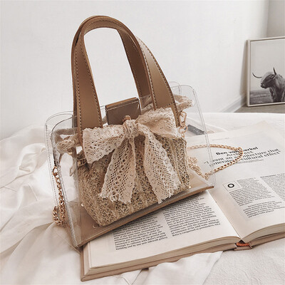 

Summer portable small bag chic chain jelly transparent bag2019 new tote bag one-shoulder bag one-shoulder bag