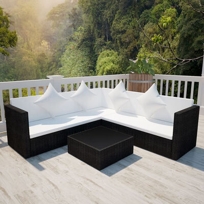 

4 Piece Garden Lounge Set with Cushions Poly Rattan Black