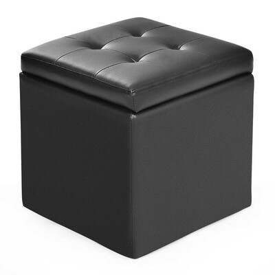 

16" Storage Box Ottoman Square Seat Foot Stool-Black