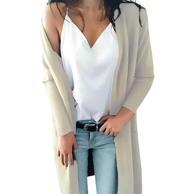 

Toponeto Women Winter Long Sleeve Solid Pockets Knitted Long Sweater Coat Tops Blouse
