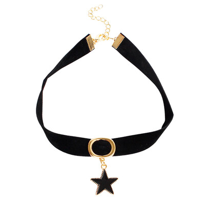 

New Popular Black Chokers Round Pentagram Choker Necklace Fashion pendant collar Jewelry Women