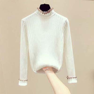 

Women Knitted Pullovers Sweater Ruffles Turtleneck Long Sleeves Slim Elegant Autumn Winter Office Street Knitting Top