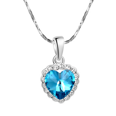 

Fashion Lingmei Blue Heart Cubic Zircon Pendant Necklace Women Jewelry Gift Good