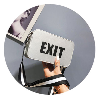 

Women Leather Flap Shoulder Bags "EXIT" Print Adjustable Straps Handbags Portable Female Stylish Crossbody Bags Travel Bags 2019