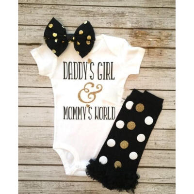 

Newborn Baby Girls Daddy&39s Girl Romper Jumpsuit Tops Leg Warmers Headband Outfits Clothes Set