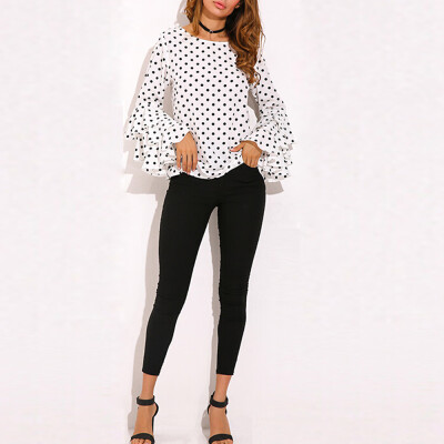 

Roseonmyhand Fashion Womens Bell Sleeve Loose Polka Dot Shirt Ladies Casual Blouse Tops