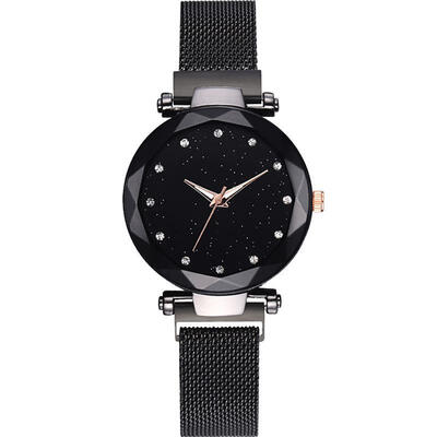 

Top Brand Watches For Women Rose Gold Mesh Magnet Buckle Starry Quartz Watch Geometric Surface Casual Women Quartz Wristwatch
