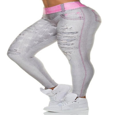 

Spot Europe&the United States AliExpress WISH explosions digital printing denim sports leggings yoga pants red