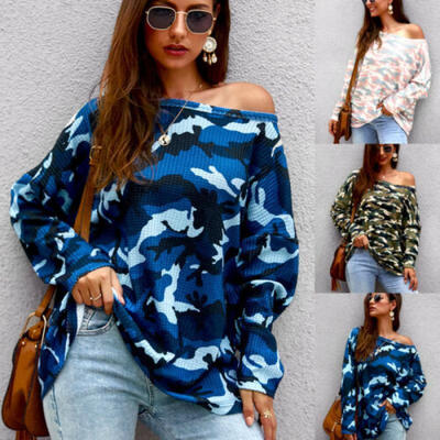 

US Women Long Sleeve Off Shoulder Sweater Ladies Sweatshirt Jumper Pullover Tops