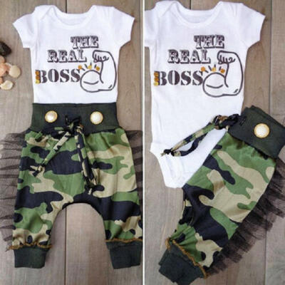 

Fashion Kids Baby Boys Bodysuit Romper Camo Pants Harem Outfits Set Clothes