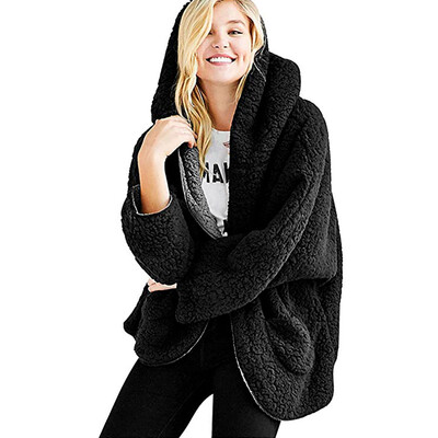 

Toponeto Womens Casual Fleece Fuzzy Faux Shearling Warm Winter Oversize Hooded Coat