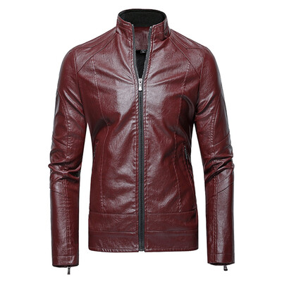 

Toponeto Men Winter Leather Jacket Biker Motorcycle Zipper Long Sleeve Coat Top Blouses