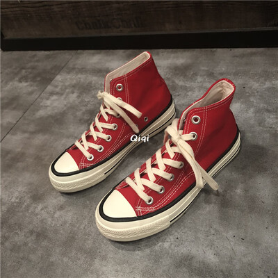 

Red high-heeled canvas shoes female students Korean version of Harmony style ulzzang board shoes 100 ins retro