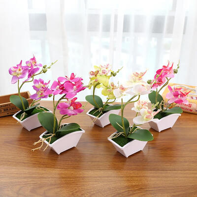 

Artificial Butterfly Orchid Flower Phalaenopsis Home Office Decor with Flowerpot