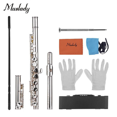 

Muslady Woodwind Instrument 16 Holes Closed Hole Flute C Key Concert Flutes Cupronickel Silver Plated with Cleaning Cloth Rod Glov