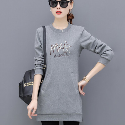 

Fashion Trend Embroidered Letter Long Pullover Korean Style Round Neck Long-sleeved Sweatshirt femme