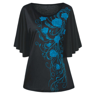 

Roseonmyhand Fashion Women Plus Size Tiny Floral Printed Drape Sleeve T-shirt Tops Blouse