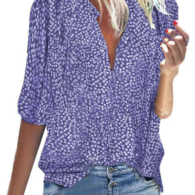

Autumn Womens Casual Loose Fit V-neck Short Sleeve Printed Beach Tops T-shirts