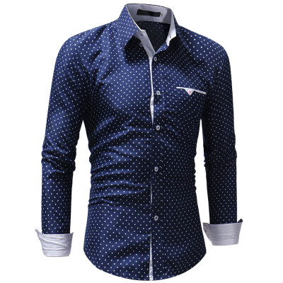 

Men\s Casual Slim Five-Star Print Long Sleeve Shirt