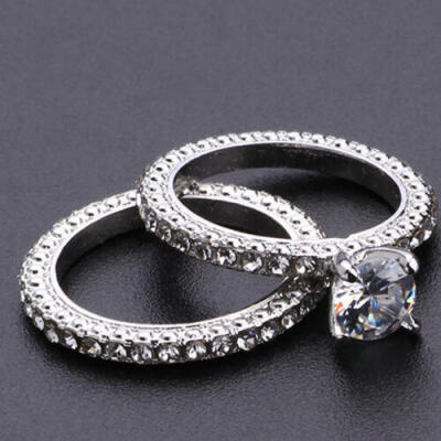 

Women Engagement Wedding 2Pcs Ring Set Cubic Zirconia Silver Ring Jewelry 5-11