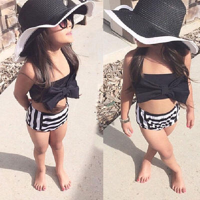 

2-7Year Baby Kids Girls Bikini Set Swimwear Striped Swimming Bathing Suit Swimsuit