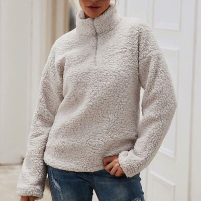 

Womens Casual Long Sleeves Loose Pullover Tops Winter Warm Zipper Sweatshirt