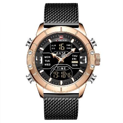 

NAVIFORCE 9153 Man Quartz Watch Dual Time Calendar Week Date Display Noctilucent Waterproof Stainless Steel Band Male Wristwatch