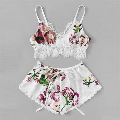 

2pcs Women Sexy Satin Lace Sleepwear Babydoll Lingerie Nightdress Pajamas Sets