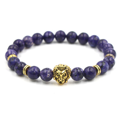 

8 mm Gold Lion Head Sandstone Energy Yoga Reiki Bracelet Hand Cord Elastic Bracelet Unisex Pair Jewellery