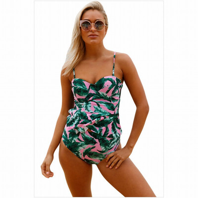 

Tube top strap printing strip with chest pad split swimsuit