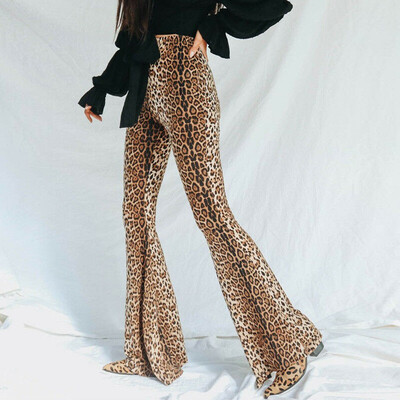 

Women Leopard Print Loose Pants Lady Bandage Casual High Waist Long Trousers New